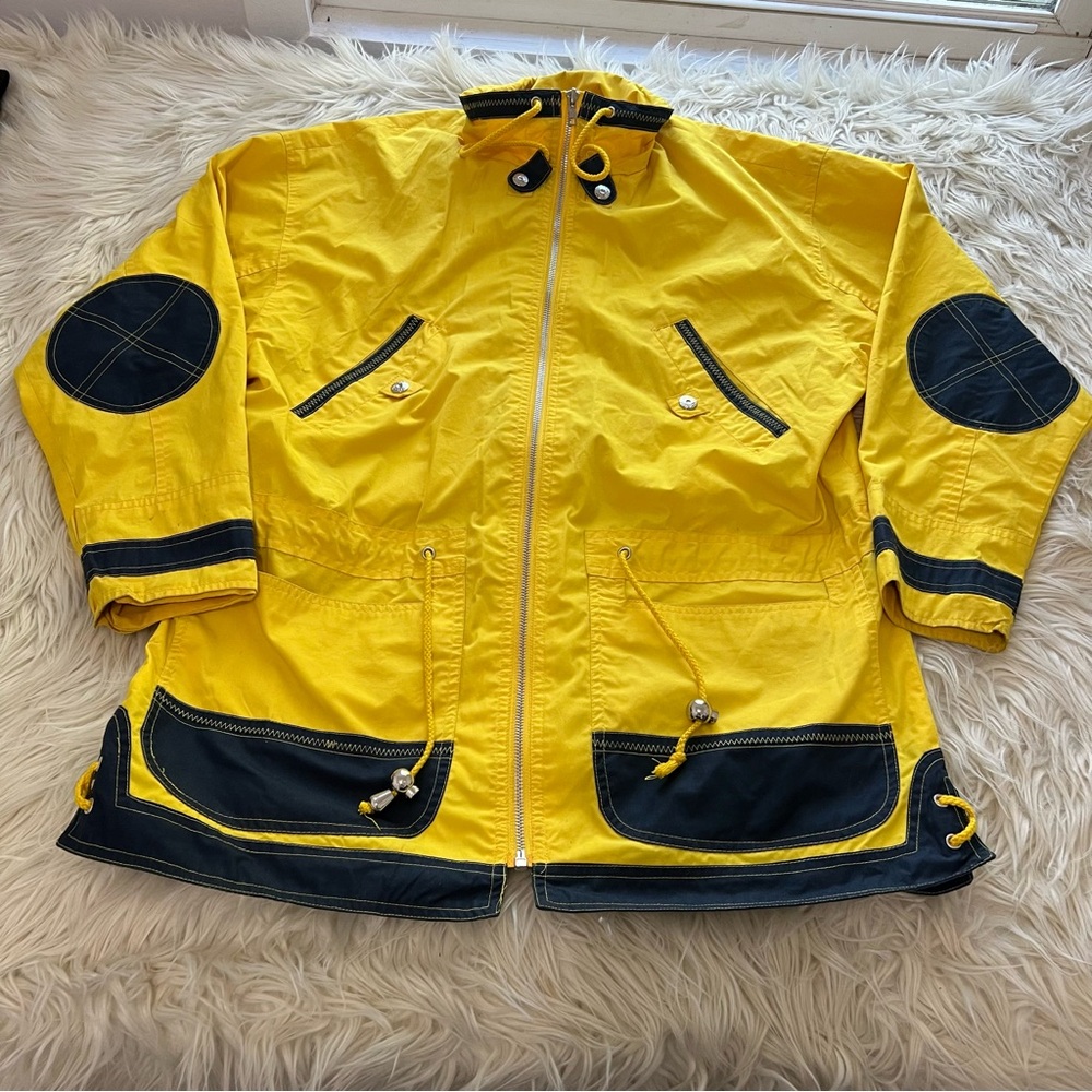 Vintage 90s Braetan Yellow Nautical Sailing Jacket Windbreaker Elbow Patch Men S - Picture 1 of 12